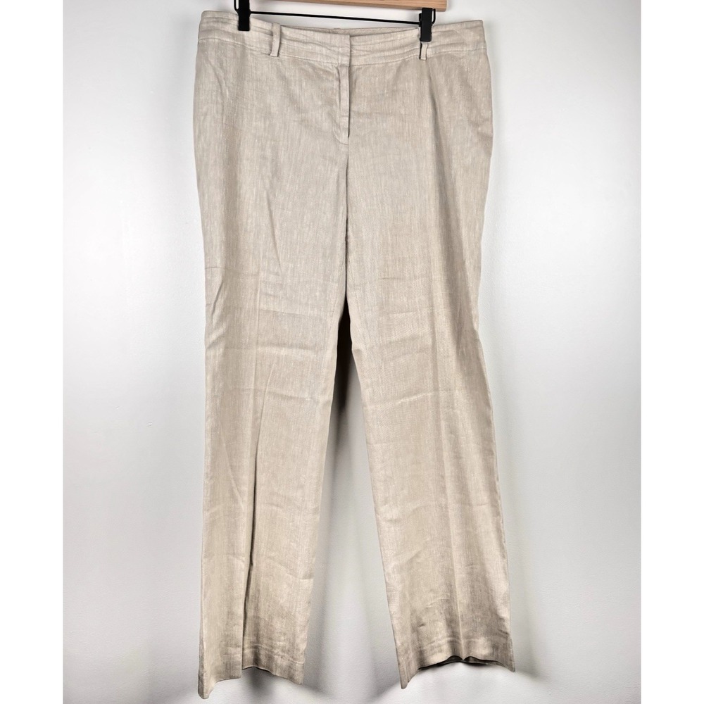 Ann Taylor Women's 12‎ Tan Khaki Linen Blend Stretch Signature Fit Dress Pants - Picture 2 of 5